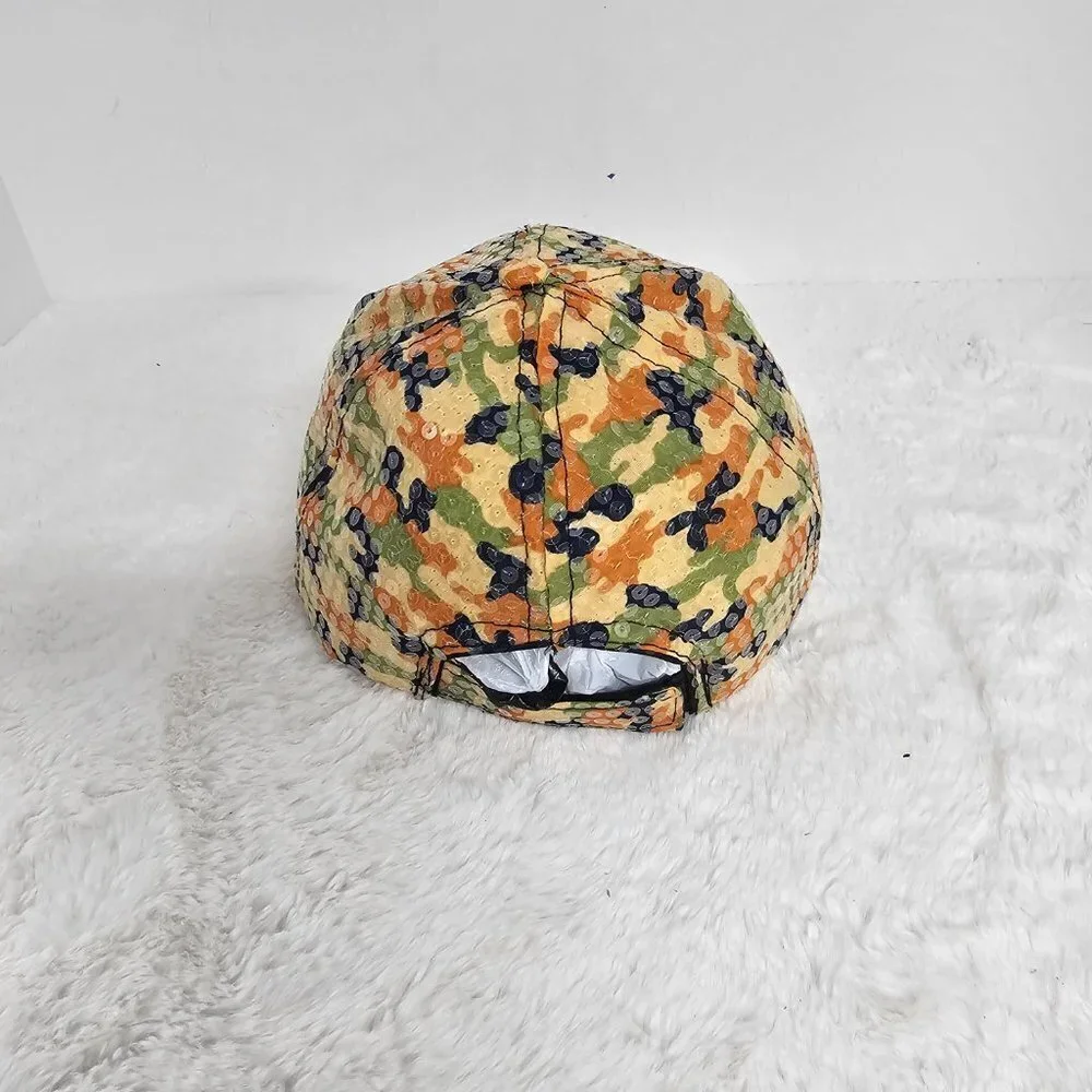 Unbranded Orange Green Camo Sequin Military Baseball Cap